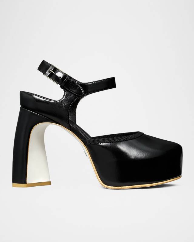 Peep-Toe Leather Platform Sandals